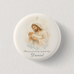 Badge Rond 2,50 Cm Jésus tenant un bébé Magnet de rappel pour un bapt