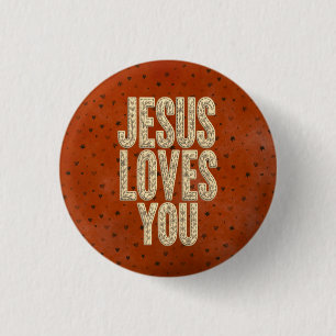 Badge Rond 2,50 Cm Jésus Vous Aime Encouragement Chrétien Rustique