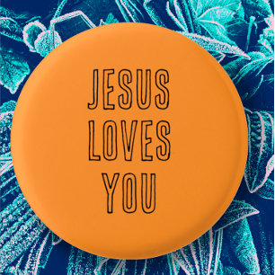 Badge Rond 2,50 Cm Jésus vous aime Personnaliser orange et noir moder