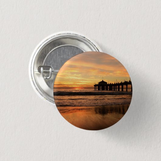 Badge Rond 2,50 Cm Jetty Over Beach Sunset (Devant & derrière)
