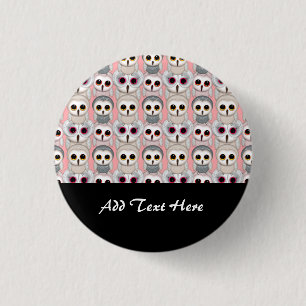 Badge Rond 2,50 Cm Jeunes Hiboux sur Motif Rose