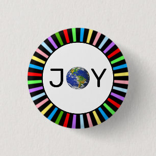 Badge Rond 2,50 Cm Joie mondiale & rayons multicolores sur noir et bl
