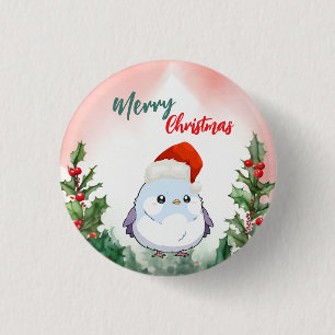 Badge Rond 2,50 Cm Joie Rouge Joyeux Noël Oiseau Père Noël Fête de No