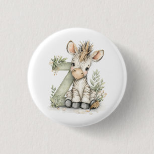 Badge Rond 2,50 Cm Joli alphabet en aquarelle de bébé animal Zèbre