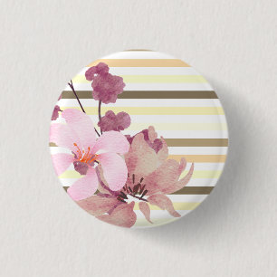 Badge Rond 2,50 Cm Joli Bleu Coloré Floral rayé
