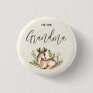 Badge Rond 2,50 Cm Joli Cerf Aquarellé Posé Sur La Grand-Mère Boho