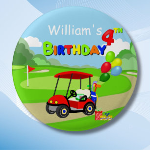 Badge Rond 2,50 Cm Joli chariot de golf rouge pour 4e anniversaire ga