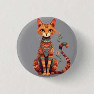 Badge Rond 2,50 Cm Joli chat artistique avec branche florale