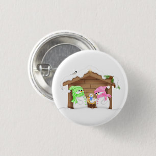 Badge Rond 2,50 Cm Joli crèche de Noël bonhomme de neige