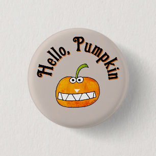 Badge Rond 2,50 Cm Joli dessin animé citrouille souriante Bonjour Aut