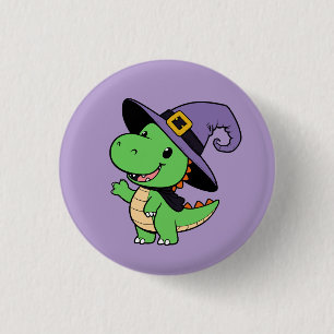 Badge Rond 2,50 Cm joli dessin animé dino sorcière halloween