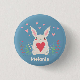 Badge Rond 2,50 Cm Joli Lapin Blanc Avec Coeur Personnalisé