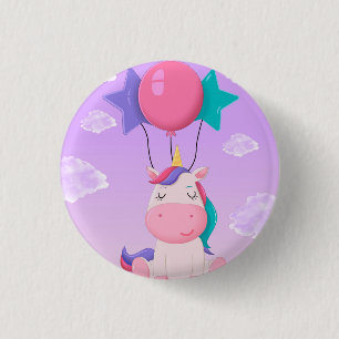 Badge Rond 2,50 Cm Joli licorne assise et ballons lilas