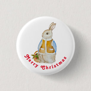 Badge Rond 2,50 Cm Joli lièvre de Noël avec panier avec son d'épinett