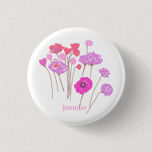 Badge Rond 2,50 Cm Joli Moderne Floral Blanc