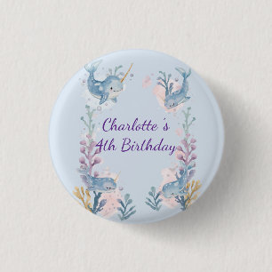Badge Rond 2,50 Cm Joli narval aquarelle baleine poisson mer sans cou