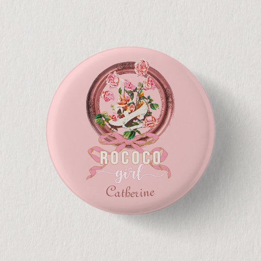 Badge Rond 2,50 Cm Joli Nom de Chaussure Rose Rococo Classique Fille (Devant)