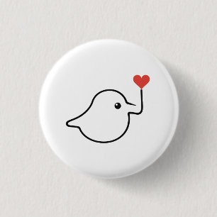 Badge Rond 2,50 Cm Joli oiseau chantant en dessin d'une ligne avec un