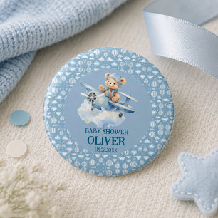 Badge Rond 2,50 Cm Joli Ours Avion Bleu Temps Passe Un 1er Anniversai