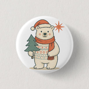 Badge Rond 2,50 Cm Joli ours polaire de Noël scandinave d'hiver