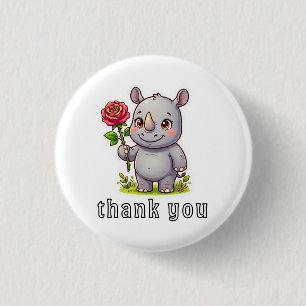 Badge Rond 2,50 Cm Joli Rhinocéros "Merci" - Animal de Safari