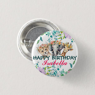 Badge Rond 2,50 Cm Joli zoo floral jungle Animaux Anniversaire Bienve