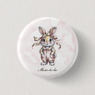 Badge Rond 2,50 Cm Jolie fille lapin floral Baby Shower Maman-à-venir
