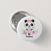Badge Rond 2,50 Cm Jolie fille rose Panda (Devant & derrière)