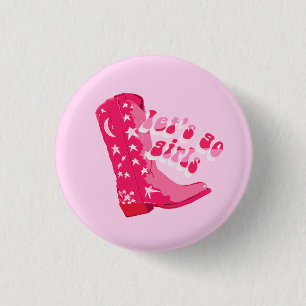 Badge Rond 2,50 Cm Jolie fille rose rouge Disco Cowgirl Boot
