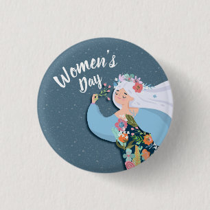 Badge Rond 2,50 Cm Jolie Fleur Whimsical Lady Fête des Femmes