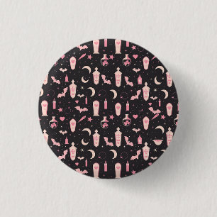 Badge Rond 2,50 Cm Jolie sorcellerie de vampire noir et rose motif