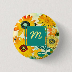 Badge Rond 2,50 Cm Jolies fleurs d'art populaire Monogrammé
