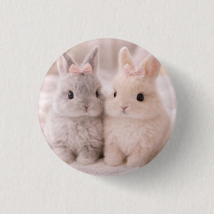 Badge Rond 2,50 Cm Jolis Boutons Graphiques de Lapins Jumeaux