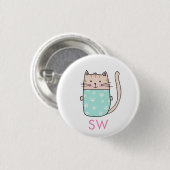 Badge Rond 2,50 Cm Jolis Initiales de Chat Floral Monogramme (Devant & derrière)