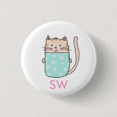 Badge Rond 2,50 Cm Jolis Initiales de Chat Floral Monogramme (Devant)