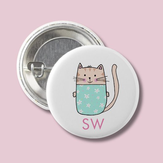 Badge Rond 2,50 Cm Jolis Initiales de Chat Floral Monogramme