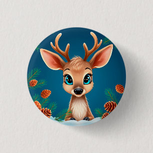 Badge Rond 2,50 Cm Jolis rennes de dessin animé en hiver avec pommes
