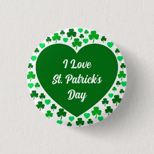 Badge Rond 2,50 Cm Jolis trèfles et coeurs verts Saint-Patrick (Devant)