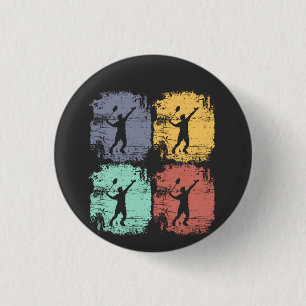 Badge Rond 2,50 Cm Joueur de Badminton Rétro