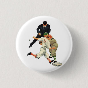 Badge Rond 2,50 Cm Joueurs de baseball vintage en sécurité au marbre