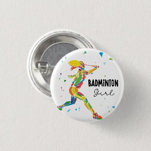 Badge Rond 2,50 Cm Joueuse de Badminton Abstraite Colorée Joueuse de