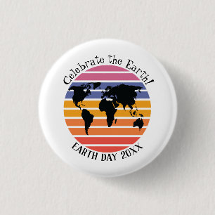 Badge Rond 2,50 Cm Jour des terres Monde Carte Retro Sunset Silhouett