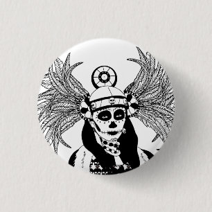 Badge Rond 2,50 Cm Jour Indien Aztèque de la mort squelette homme art