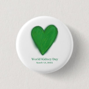 Badge Rond 2,50 Cm Jour Mondial du Rein Sensibilisation Verte Bouton 
