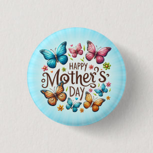 Badge Rond 2,50 Cm Joyeuse Fête des Mères avec Papillons Clipart