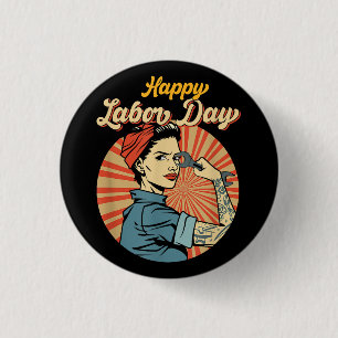 Badge Rond 2,50 Cm Joyeuse Fille de la Fête du Travail Forte Mouvemen