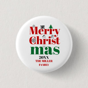 Badge Rond 2,50 Cm Joyeuse typographie de Noël et éléments vintages