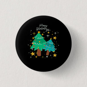 Badge Rond 2,50 Cm Joyeuses Fêtes Sapins de Noël Classique