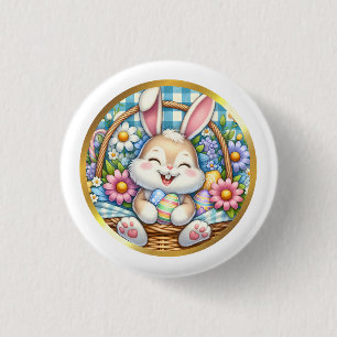 Badge Rond 2,50 Cm Joyeuses Pâques avec un lapin mignon, des œufs et