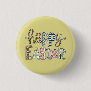 Badge Rond 2,50 Cm Joyeuses Pâques Mignon Lapin Floral Printemps Léop